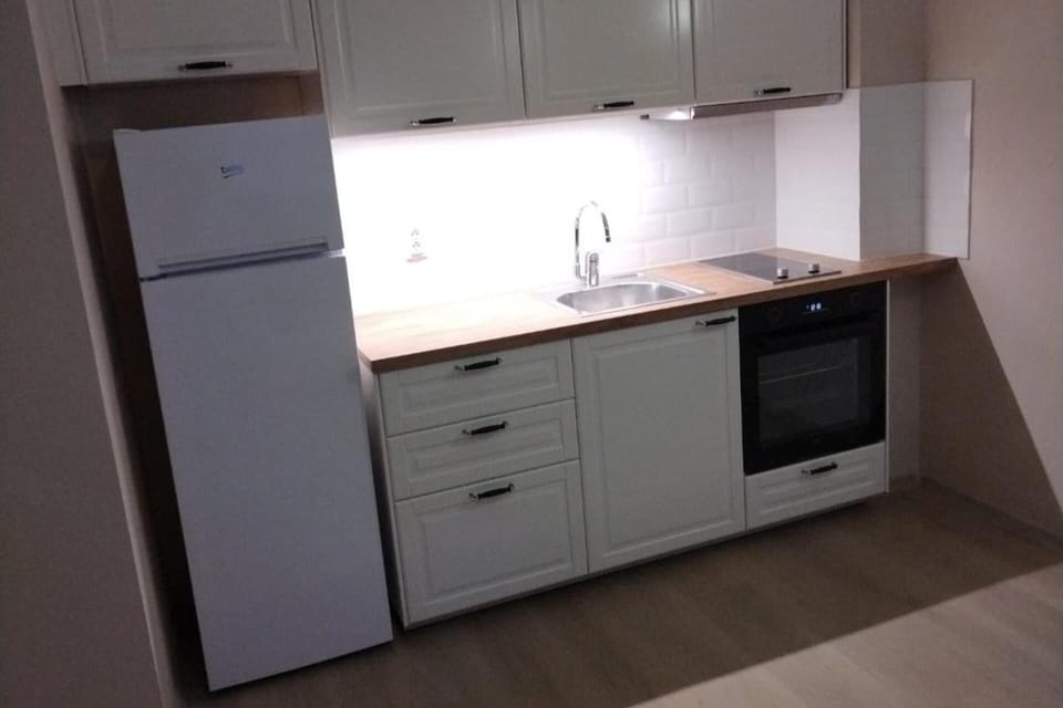 Fridge, microwave, stovetop, electric kettle