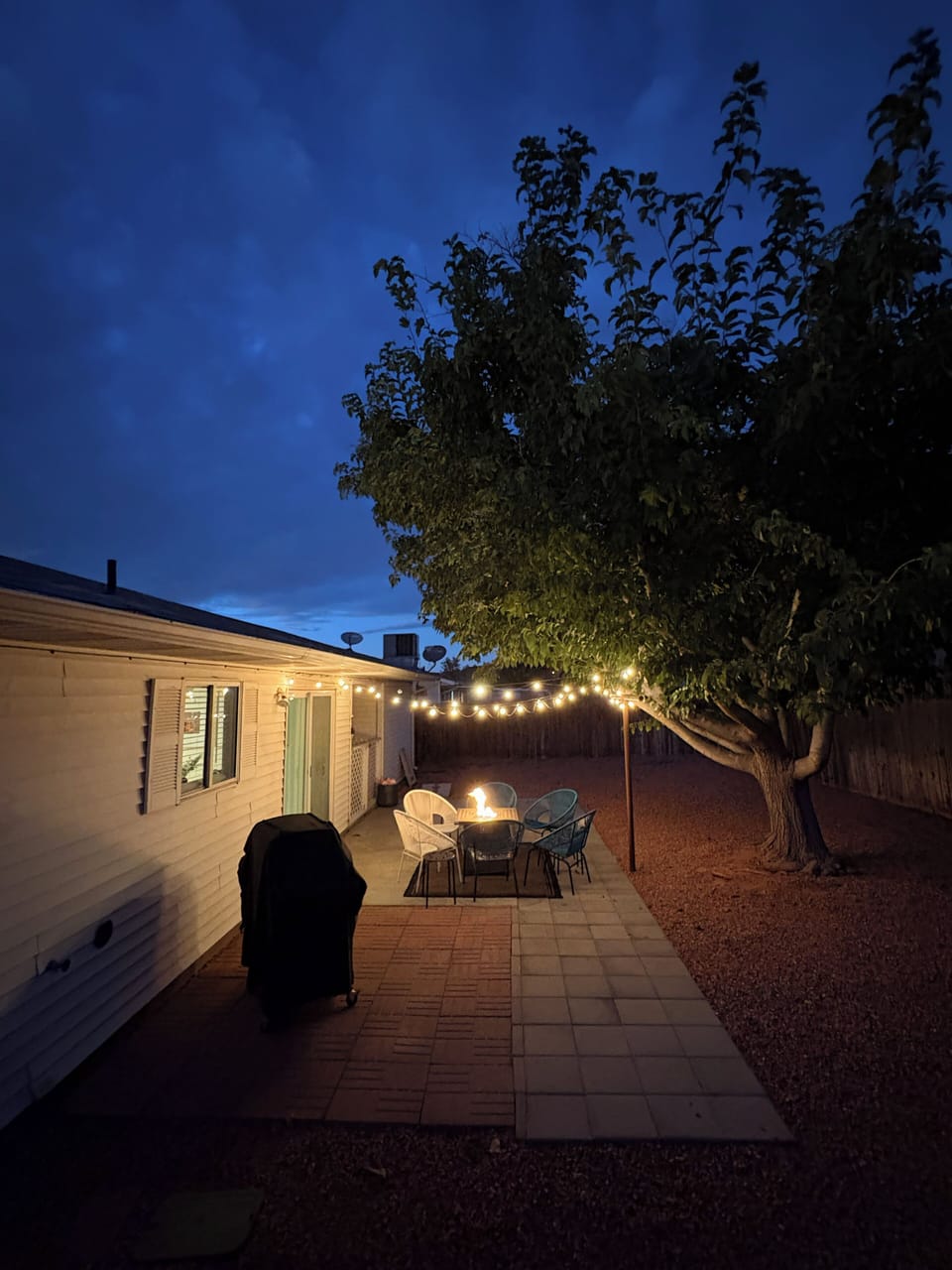 Relax outside around the fire pit, grill or play a game of corn hole.