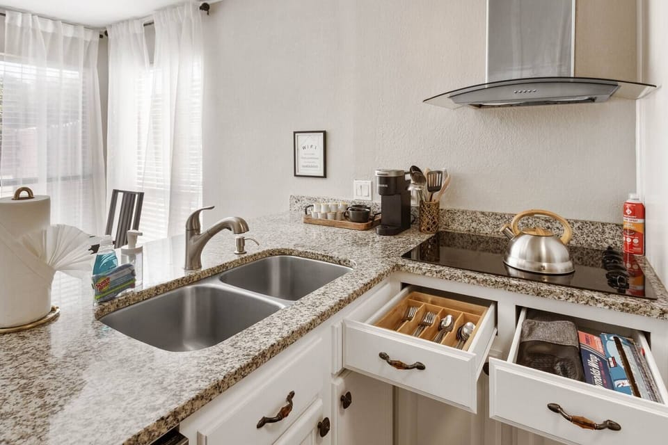 Kitchen essentials to help our stay feel more like home.