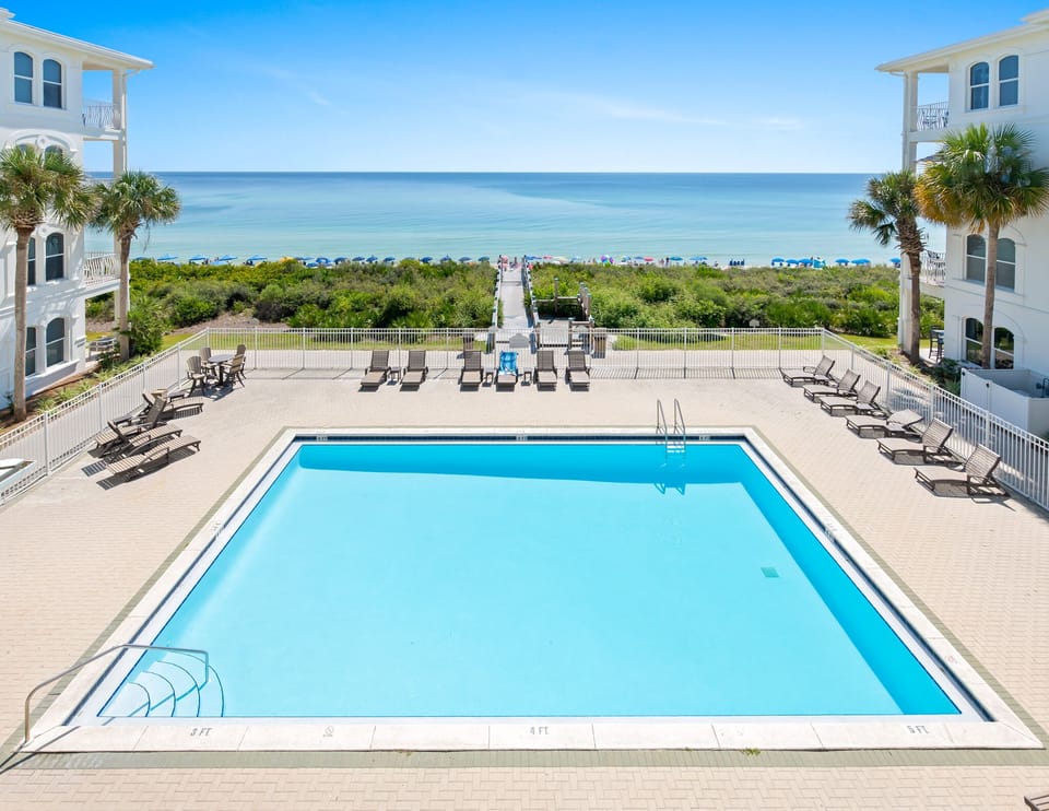 Community pool beneath porch.