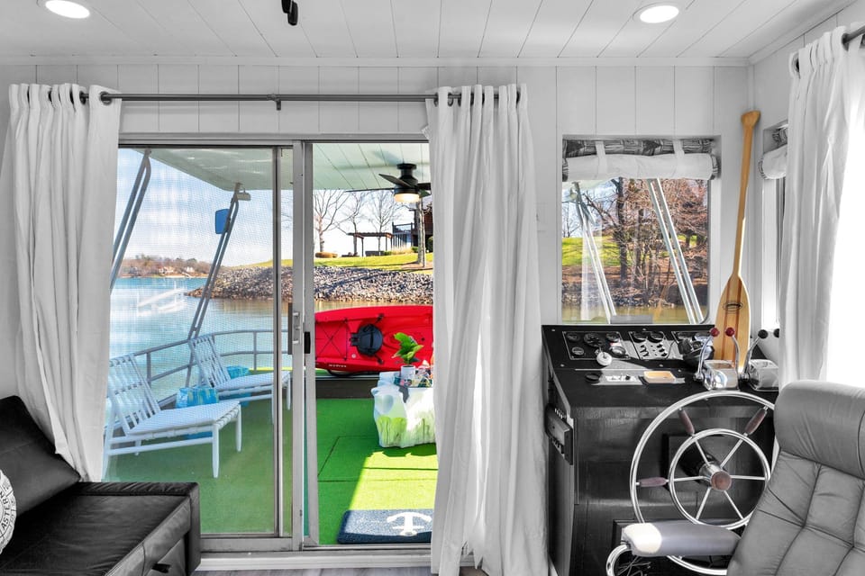 View to front deck.  Queen sofa bed on the left