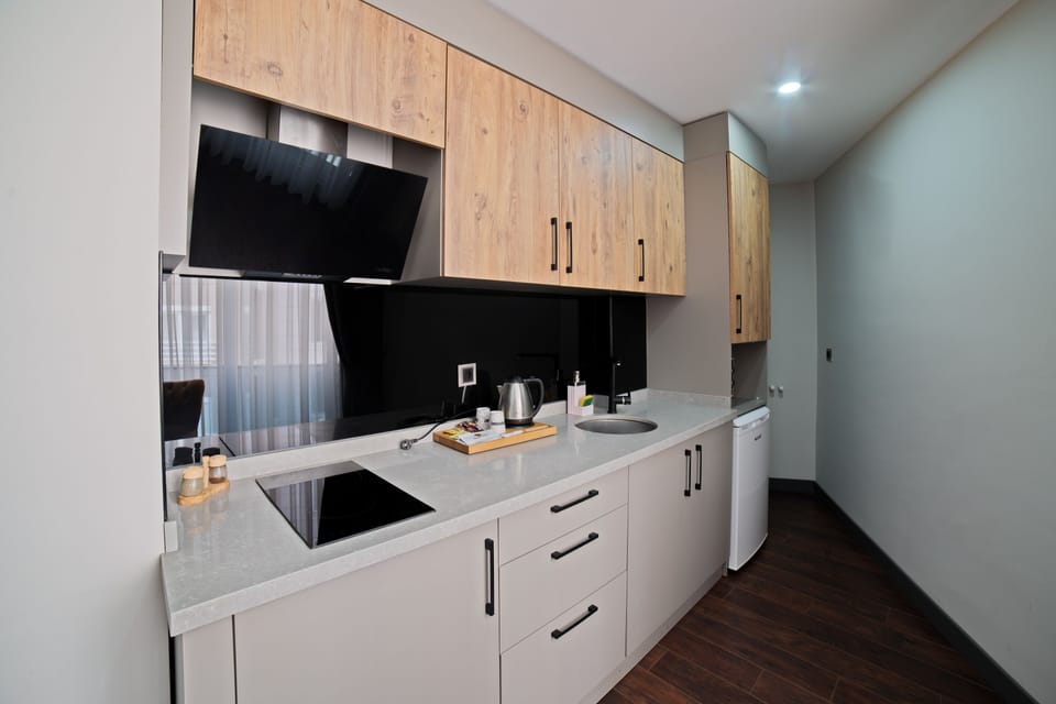 Deluxe Apartment | Private kitchen | Mini-fridge, highchair