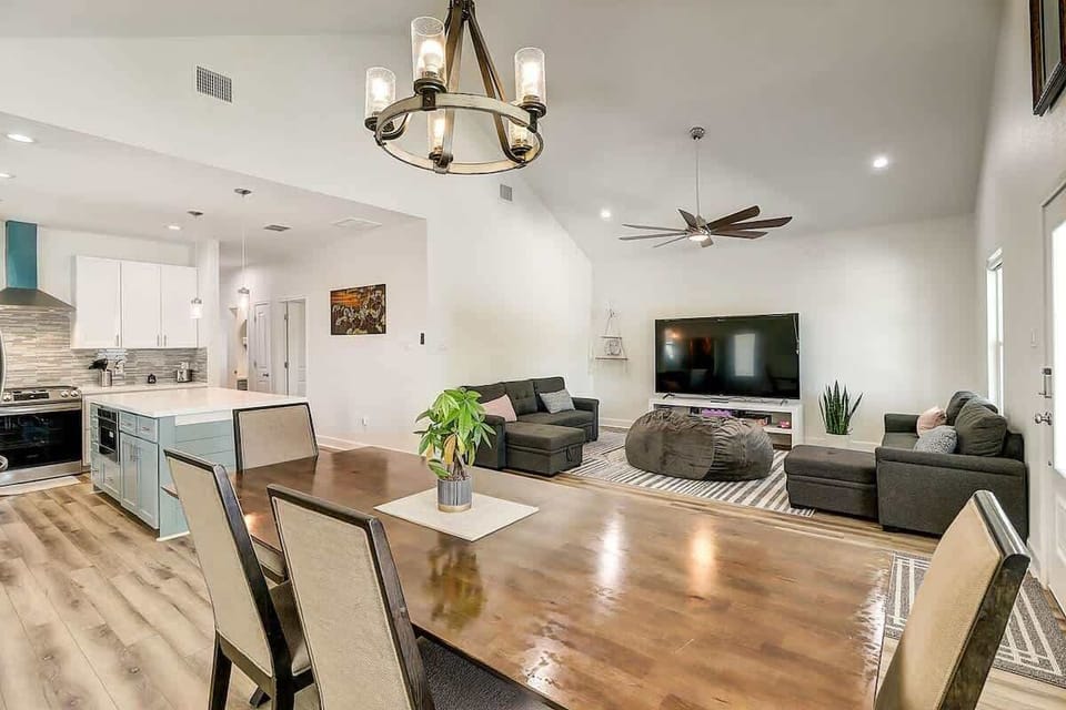 Open Living, Dining, and Kitchen. 