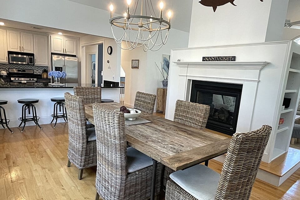 Convenient breakfast bar in kitchen offers overflow dining
