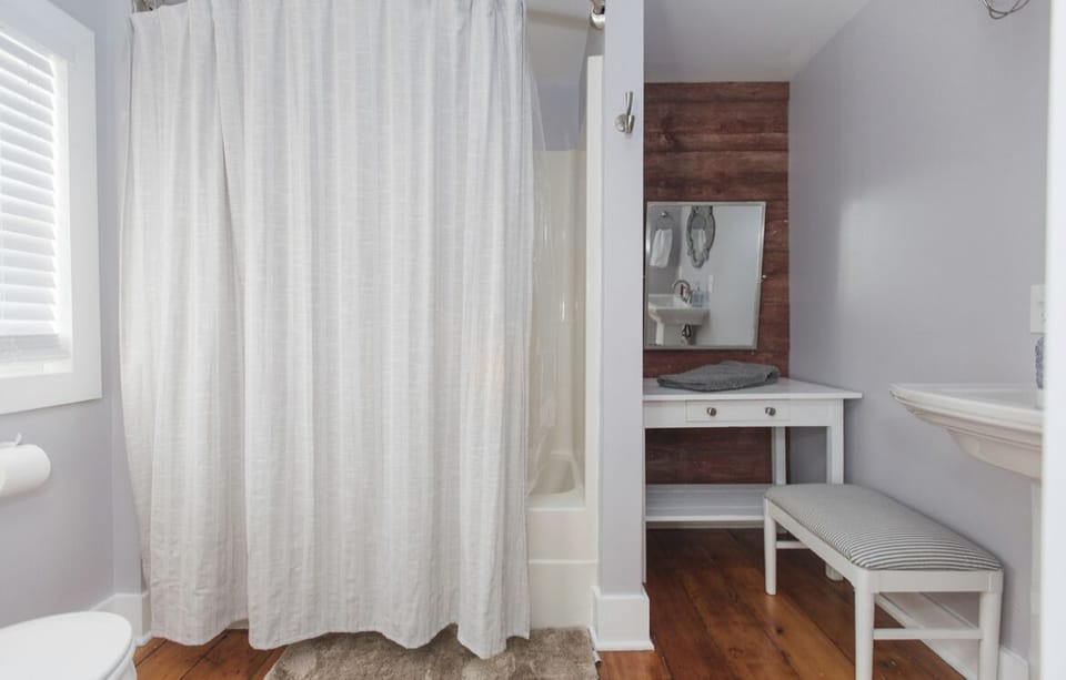 Second Master bathroom, with handcrafted makeup table and mirror