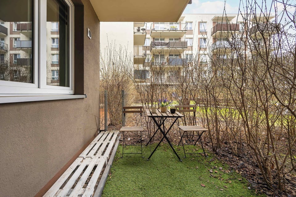 A furnished garden that provides a place to spend time outdoors.