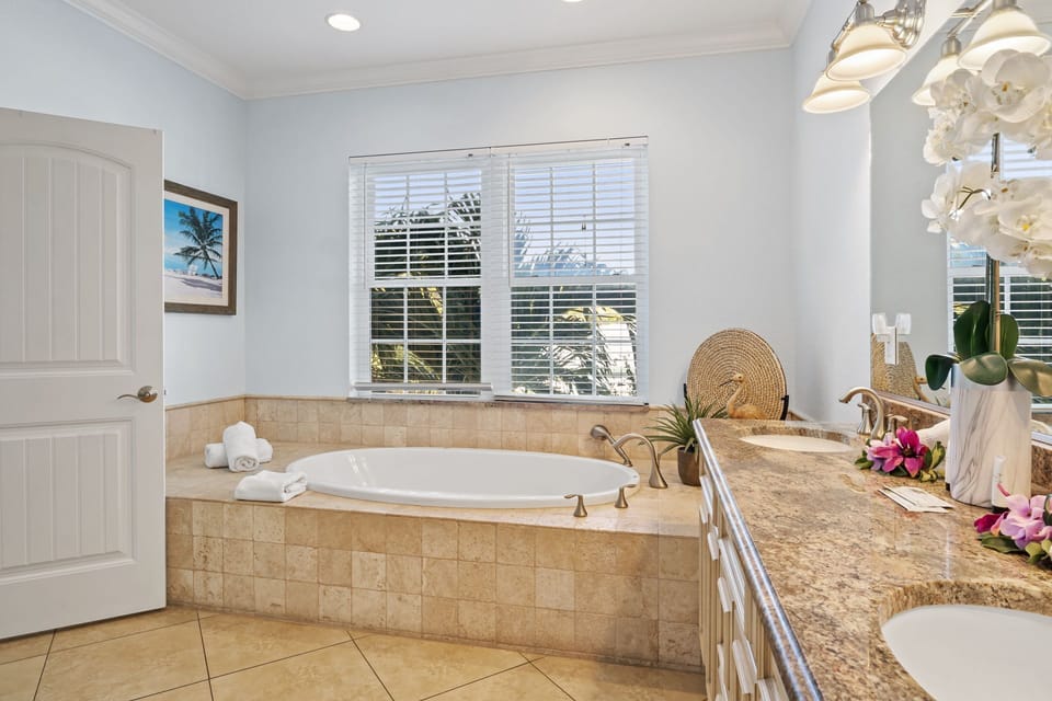 Main floor- Master bathroom with walk in shower and soak in bathtub