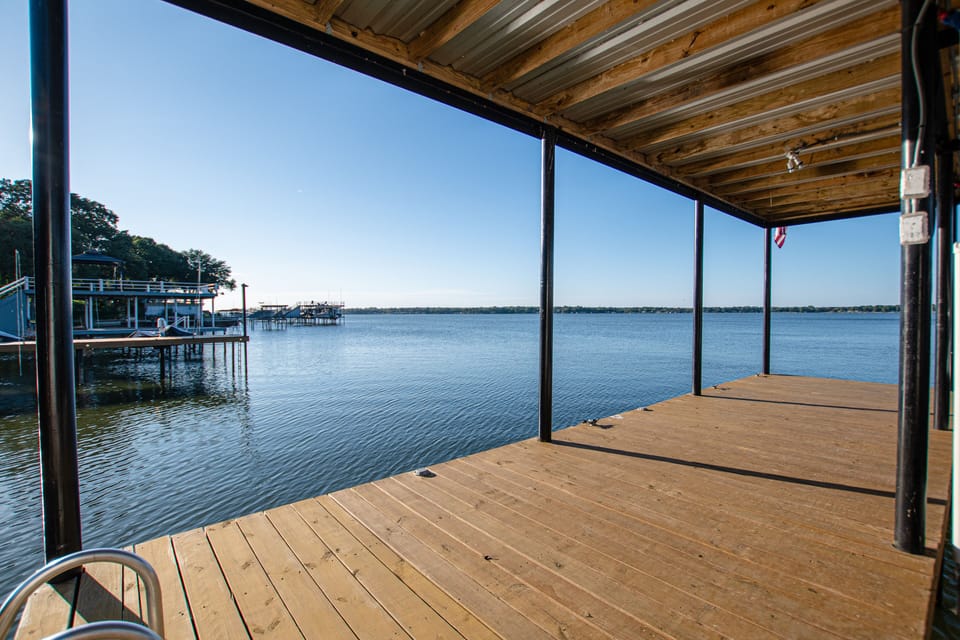 Large dock on boathouse 