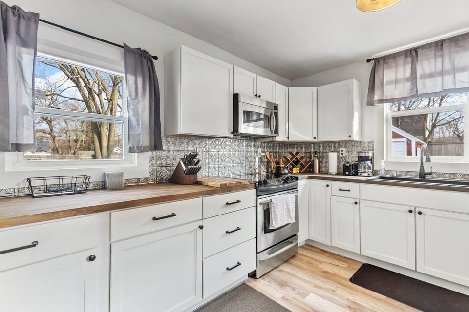 Our kitchen is fully equipped with everything you need to make meals. 
