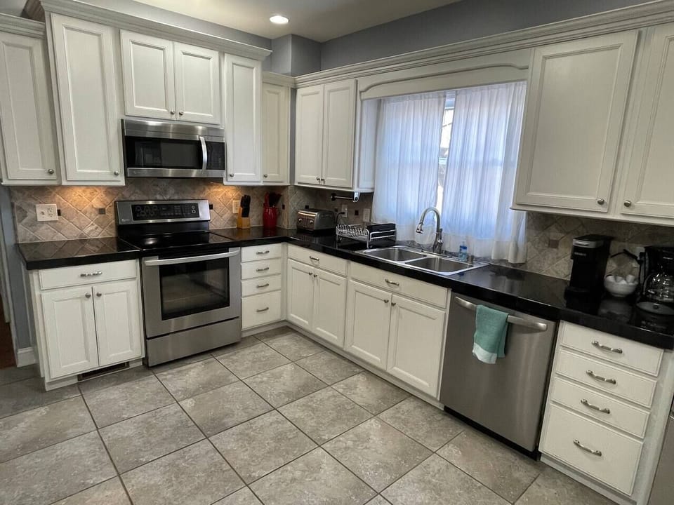 Cook up a storm in the updated kitchen with stainless steel appliances.