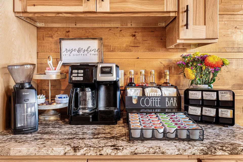 Wake up on the right side of the bed with our stocked coffee and tea bar!