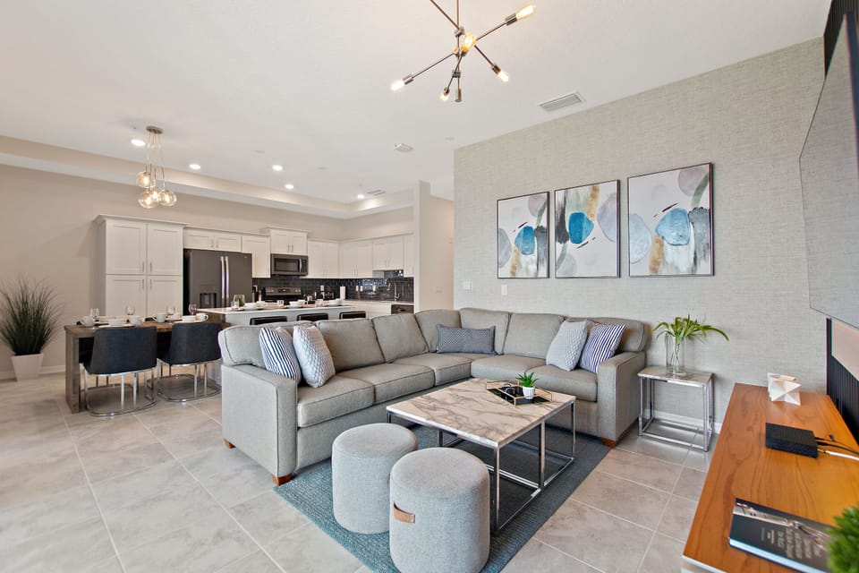 Modern design, easy access open floor plan connected to the kitchen and the dining area
