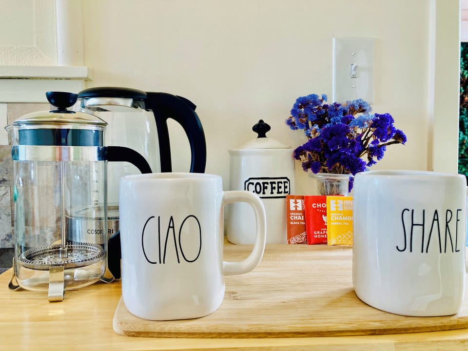 Coffee & tea bar: assorted teas, local Organic coffee, sugar, honey & creamer