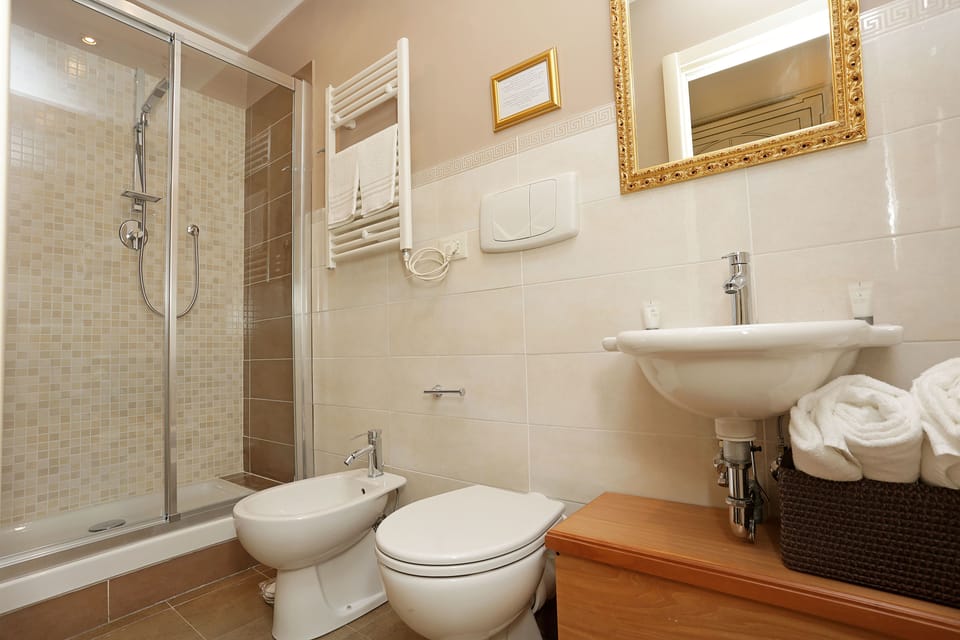 Shower, free toiletries, hair dryer, bidet
