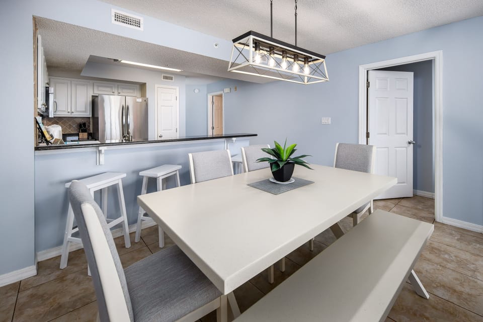 Dining area - Enjoy your family meals or play board games at this table for 6.