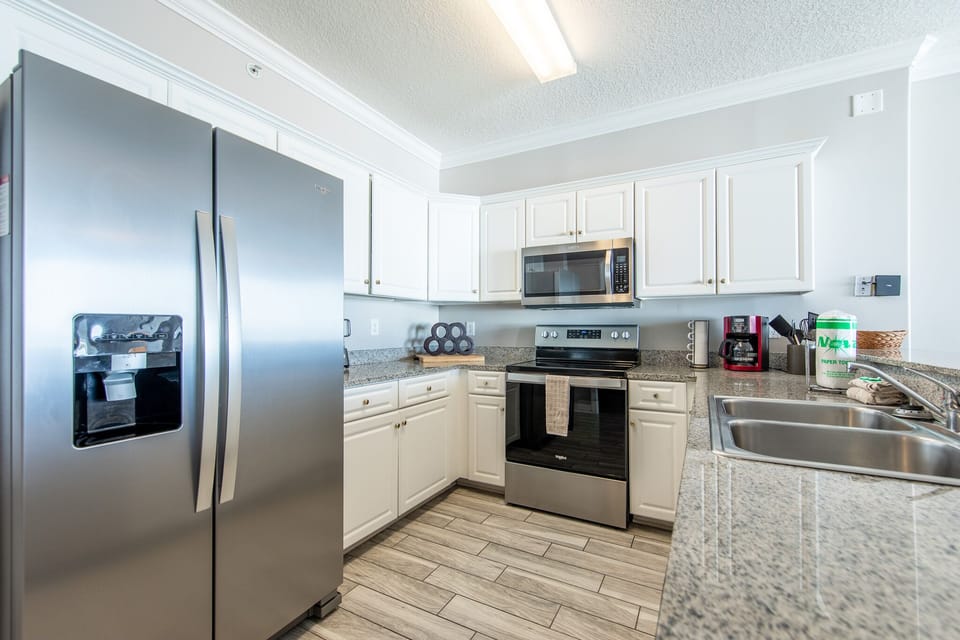 Fully stocked kitchen.