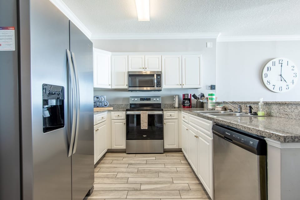Fully stocked kitchen.