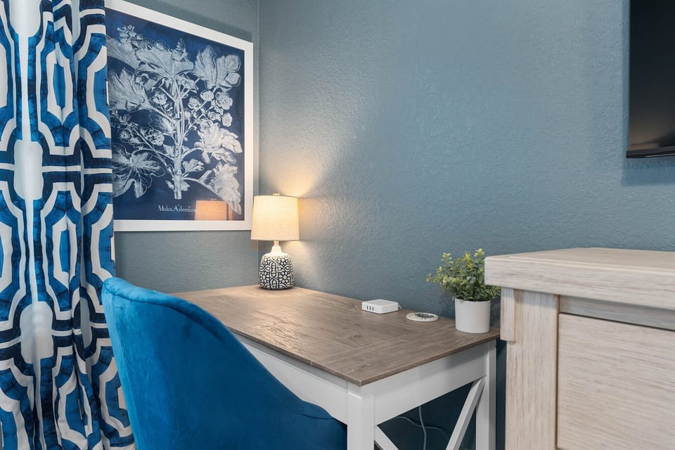 Work desk in master bedroom for those who work remote.