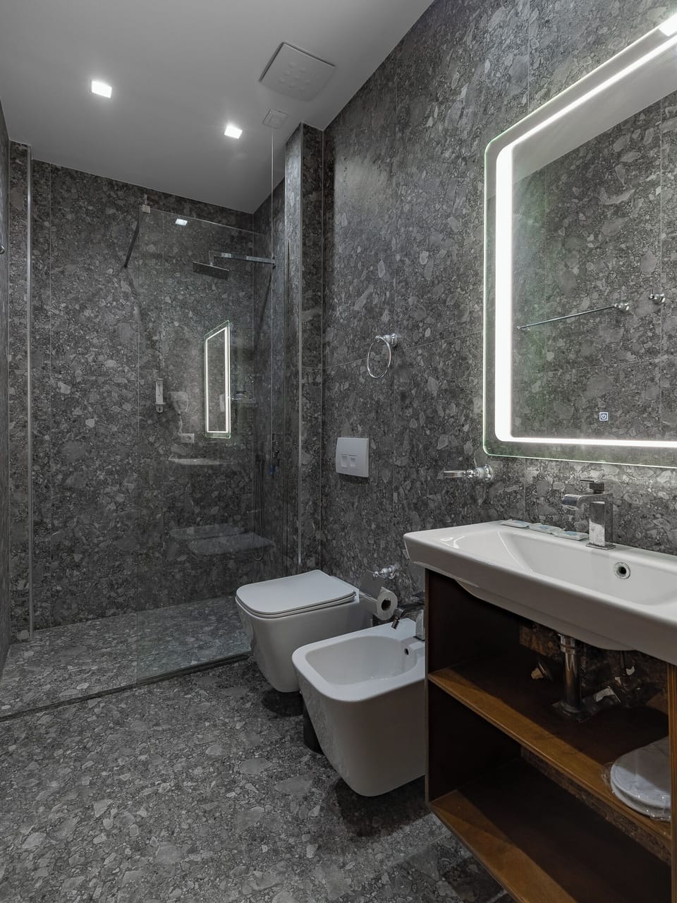 Shower, free toiletries, hair dryer, bidet