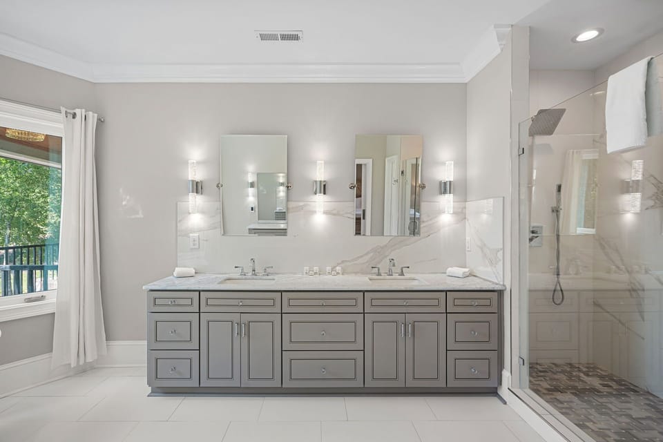 Dual vanities in the primary suite.