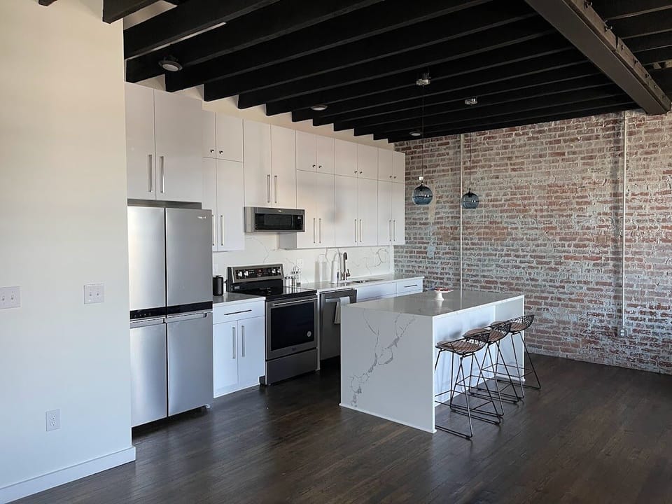 Beautiful kitchen with waterfall island