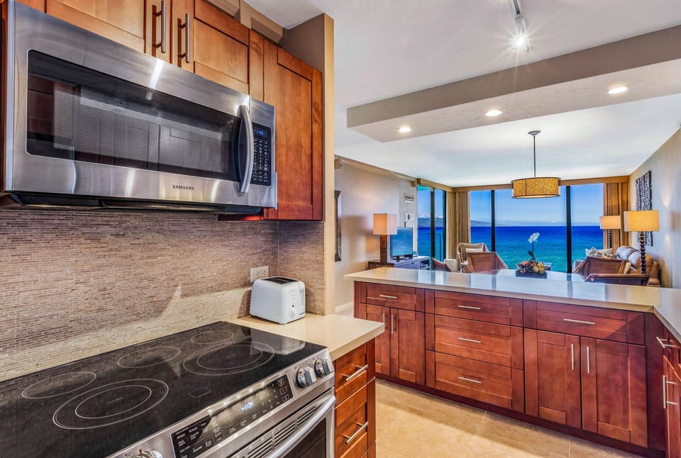 Enjoy the view and be part of the conversation while cooking a gourmet meal