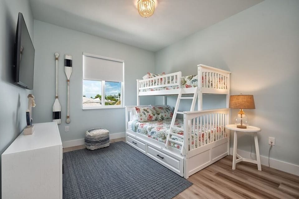 Upstairs bunk beds with trundle