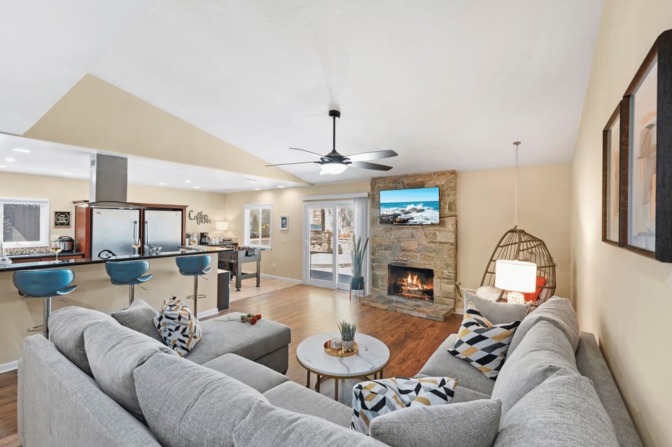 Enjoy family movie time by the cozy glow of the fire
