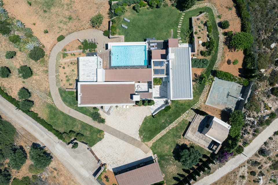 Birds Eye view from the villa outdoor spaces, an iconic holiday home