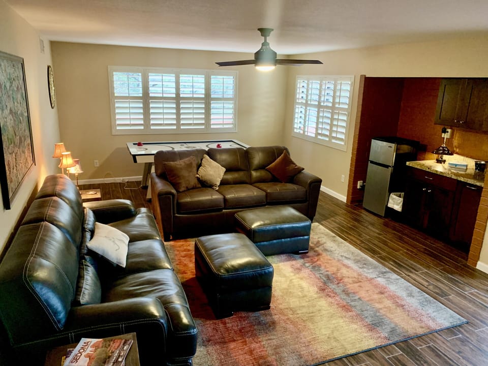 New Queen size pullout sleeper sofa in recreation room (ground floor level)
