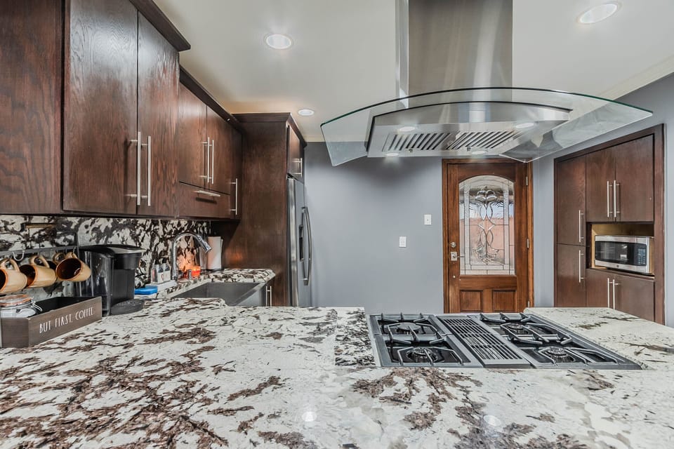 Kitchen island with coffee and tea station