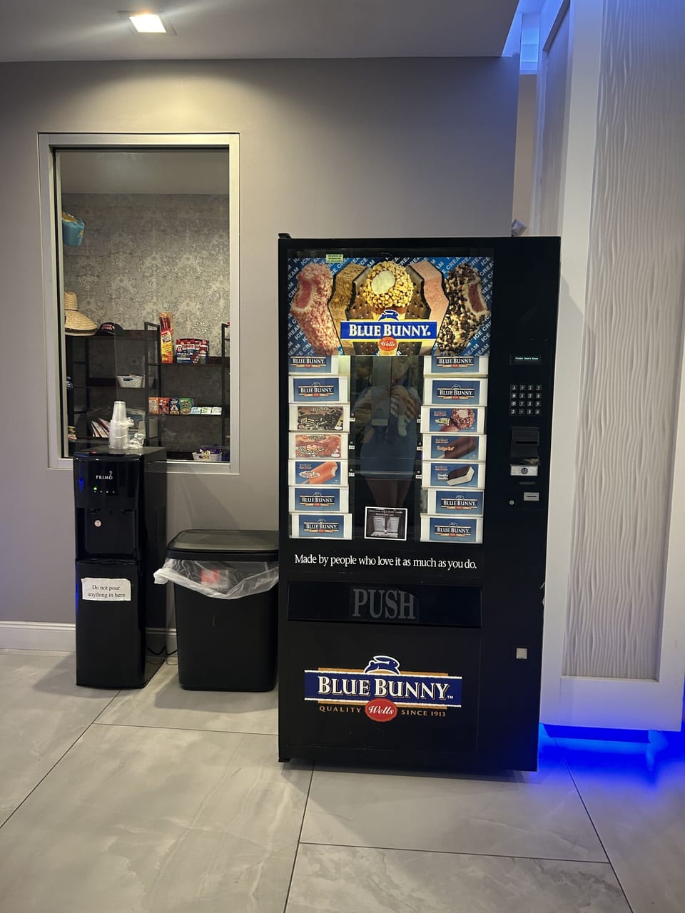 Ice cream and soda vending in lobby 24/7