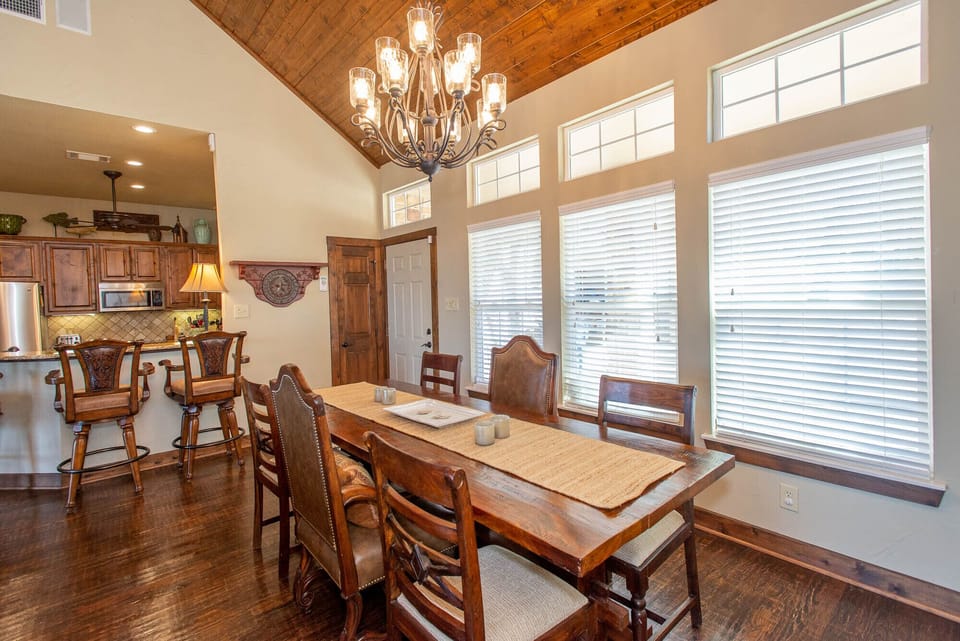 Plenty of room for everyone around the dining room table.