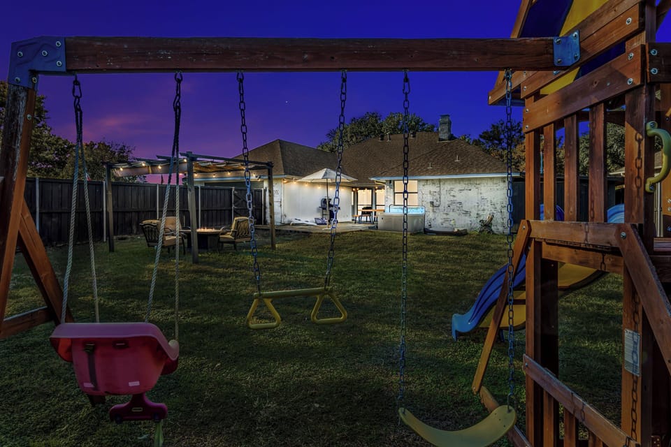 Kids will have fun in the play structure while you are relaxing. 