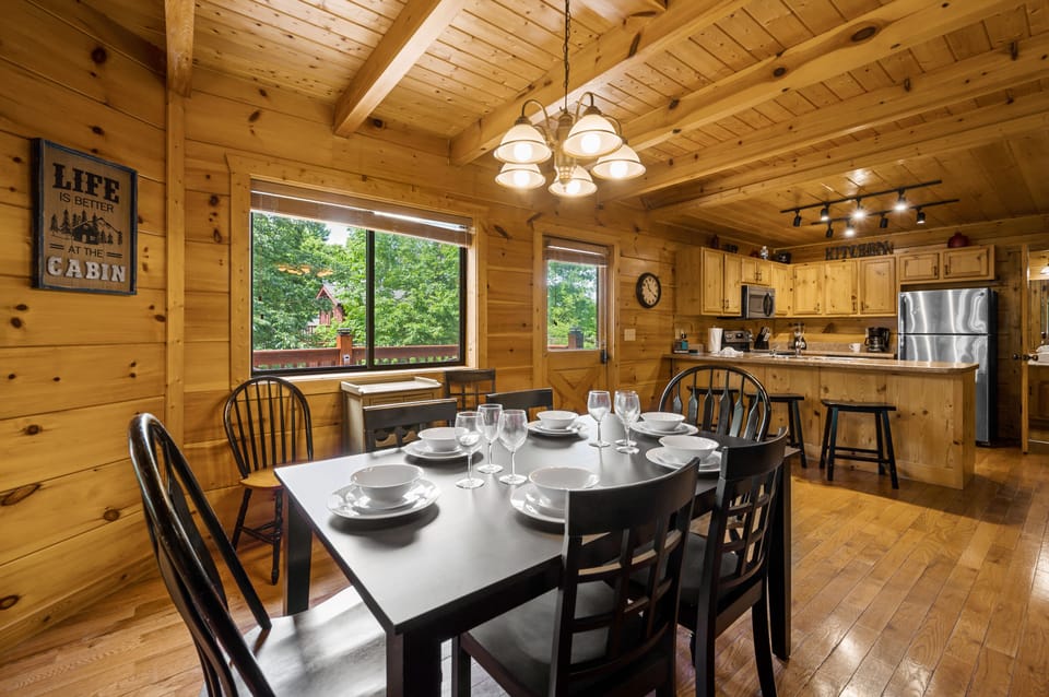 Dining area and kitchen island provides plenty of seating