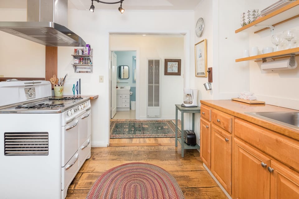 Kitchen with beautiful antique stove!