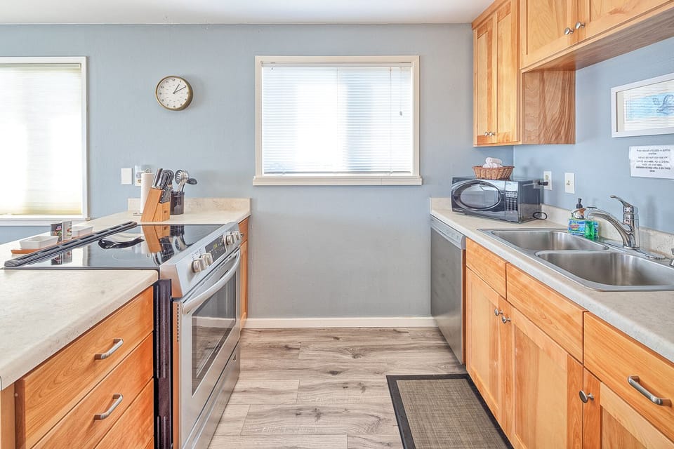 Electric stove, microwave, and dishwasher makes cooking