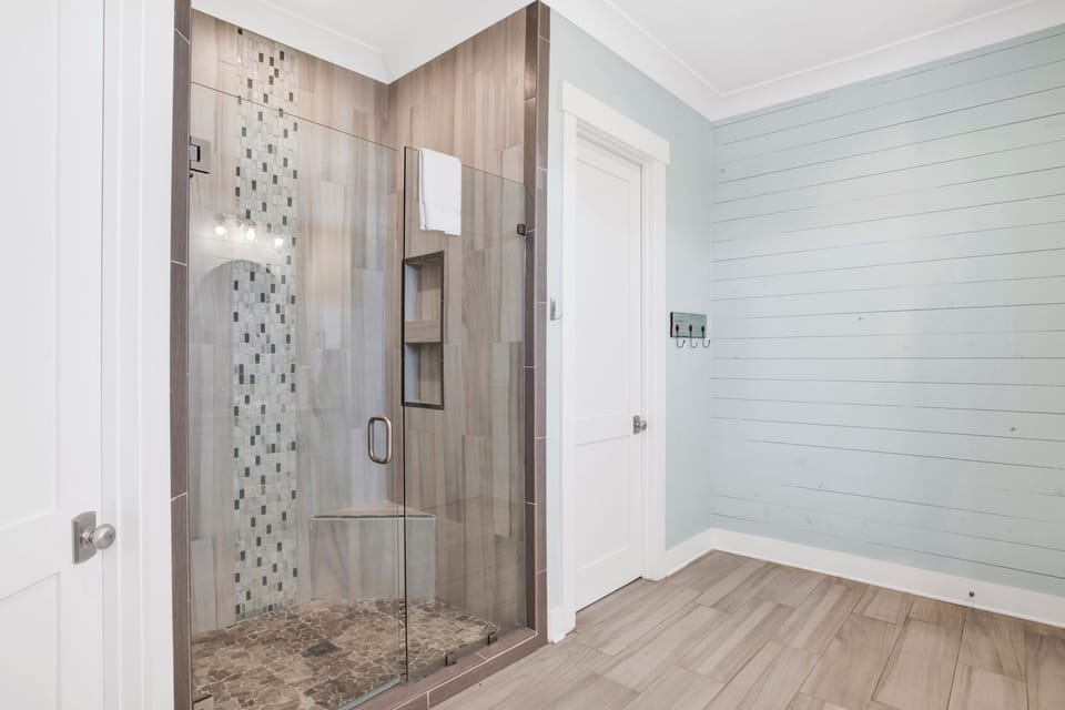 Walk-in, tile shower