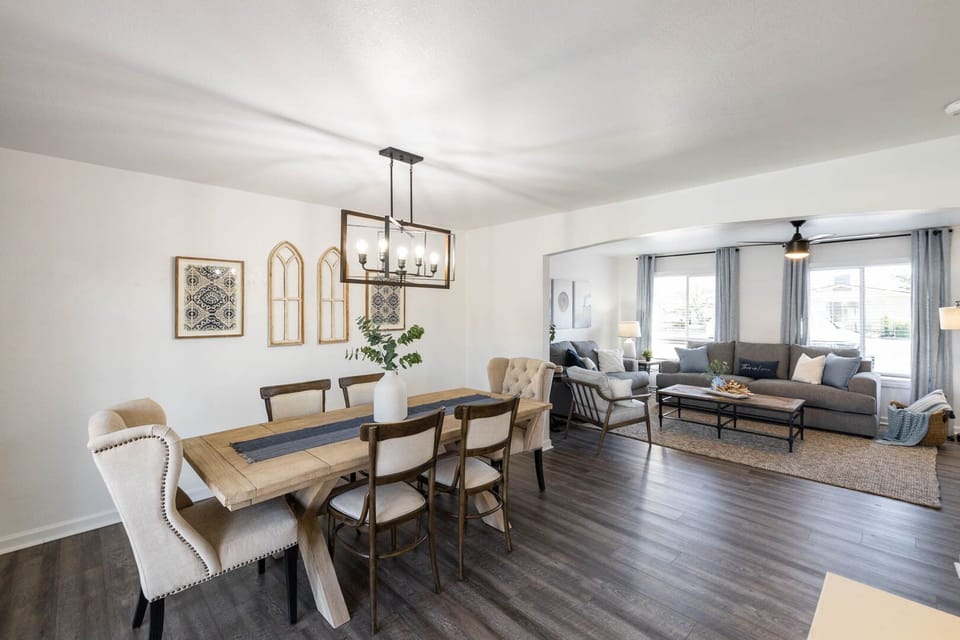 Together is our favorite place to be... the living room, kitchen, and dining area, are all connected