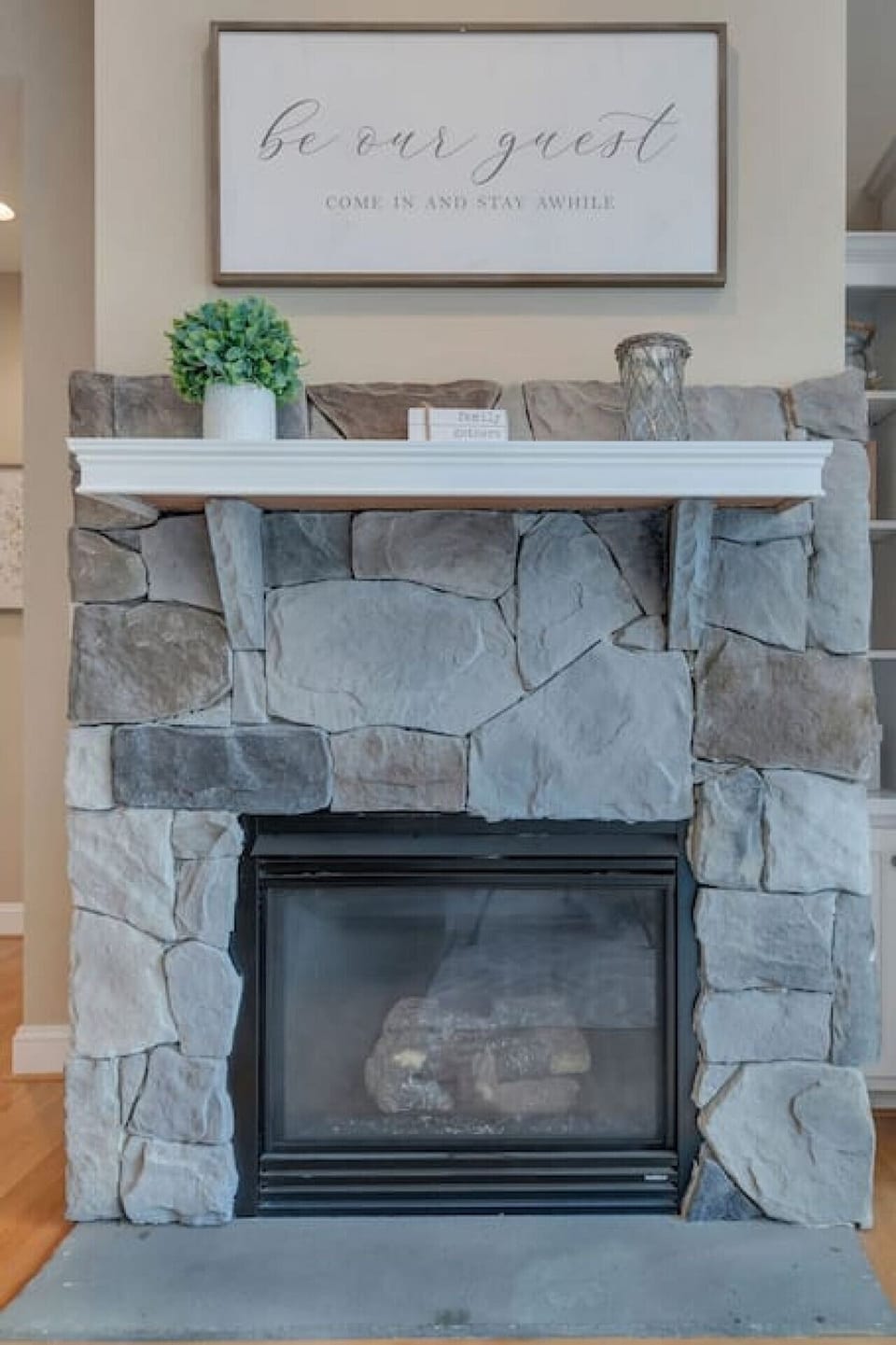 Cozy gas fireplace.