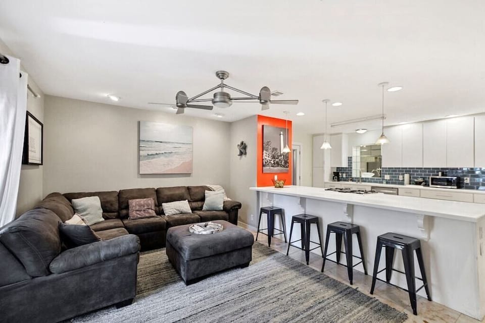 Living room and the kitchen Island