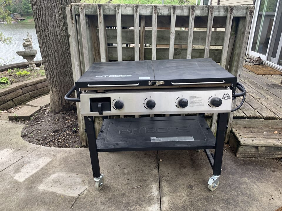 The PitBoss is perfect for making bacon and eggs or pancakes in the open air!