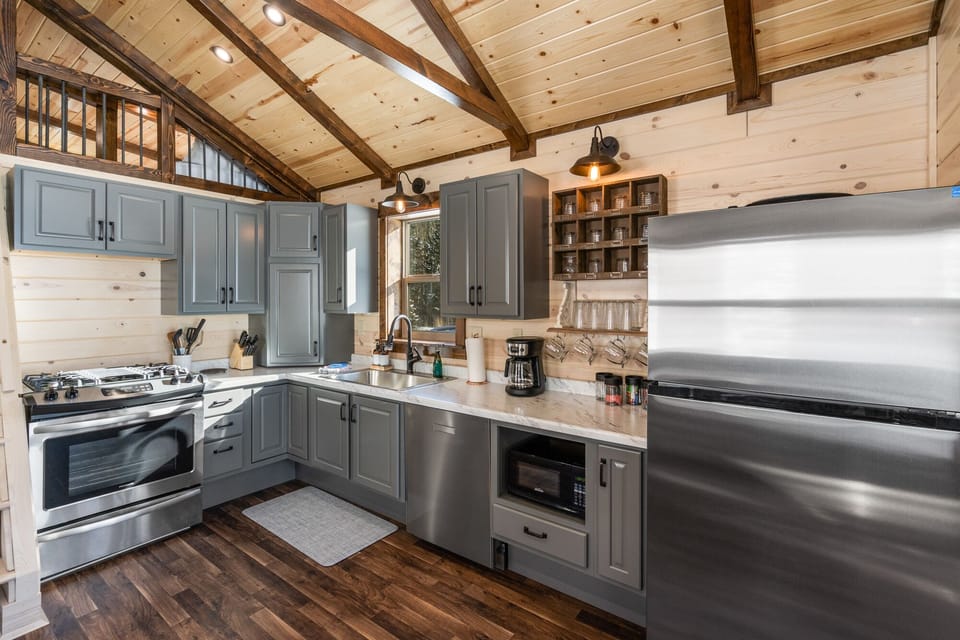 Full kitchen and drip coffee machine.