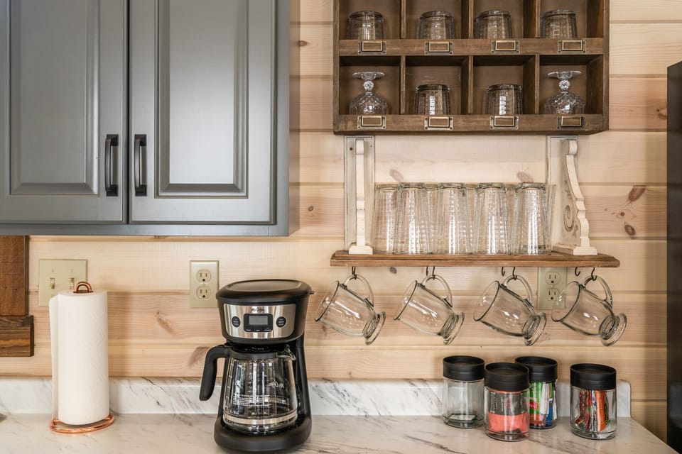 Drip coffee maker available for use.