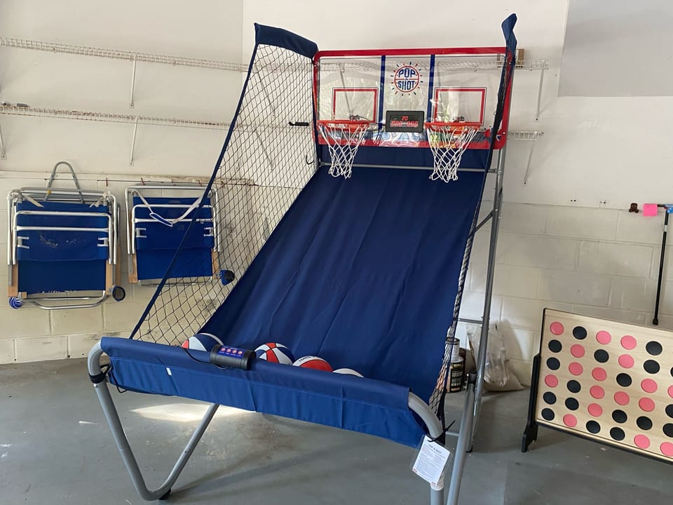Pop-a-shot in the garage for friendly competition!
