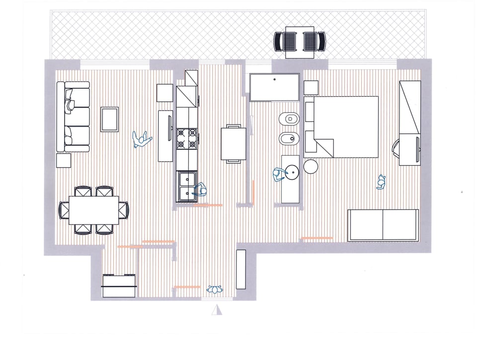 The floor plan of our house, including the large terrace