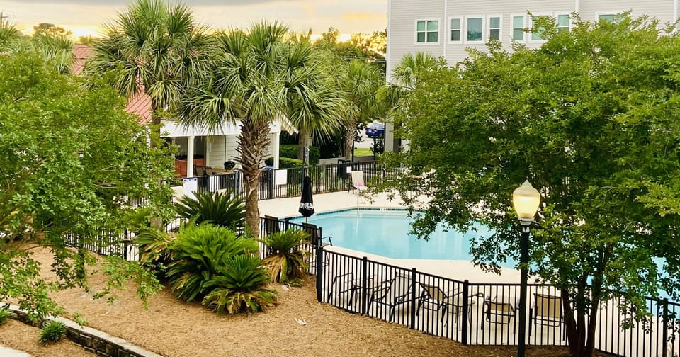 View of pool from balcony