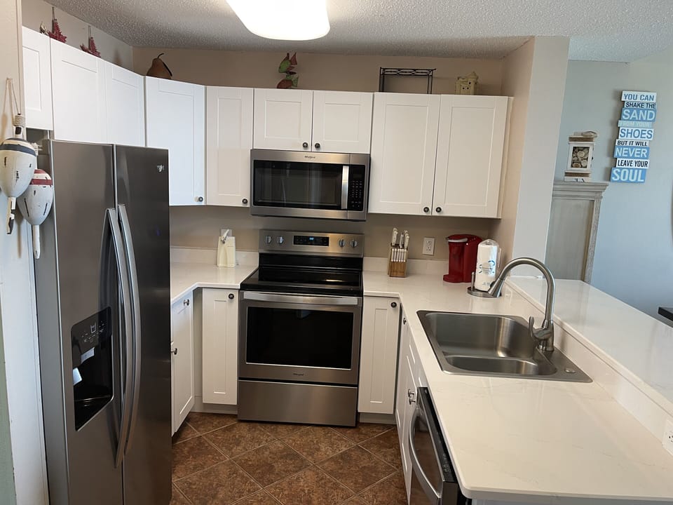 Spacious kitchen with an open floor plan opens into the dining and living area.