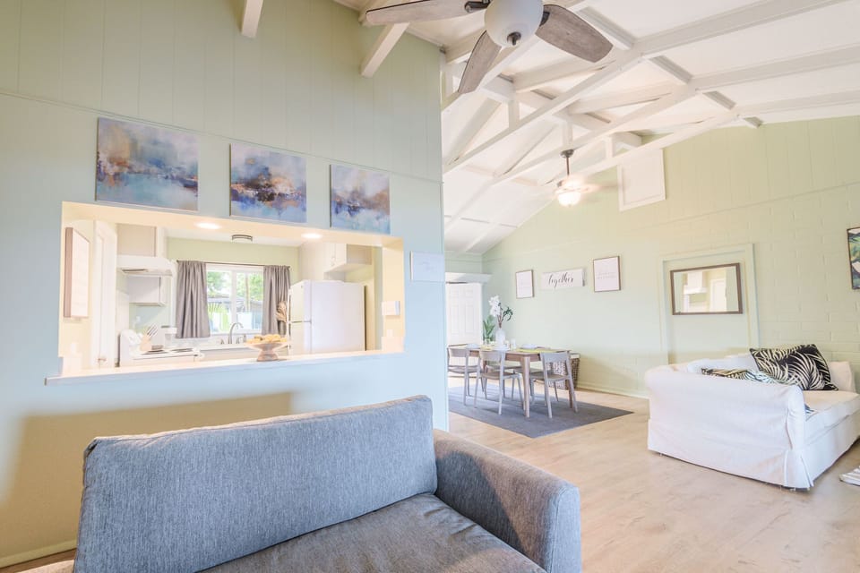 Living room looking towards kitchen and dining 