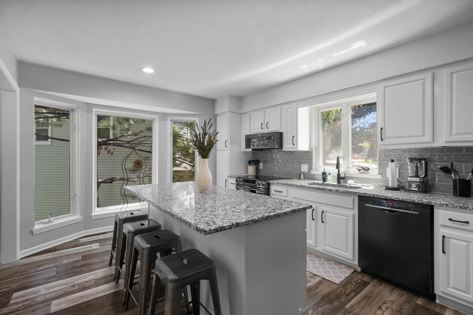 Kitchen with Island and Picture Windows